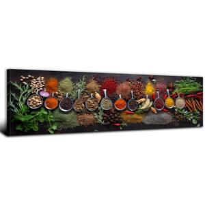 Large Colorful Kitchen Wall Art Spices Herb Food Picture for Dining Room Wall Decor Seasoning Herb Spoon Canvas Prints Poster Vintage Modern Family Bar Painting Artwork Home Decorations 14x48 (Spice02)