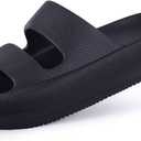 shevalues Orthopedic Slide Sandals for Women with Arch Support Pillow Soft Recovery Slip on Sandals Lightweight Summer Cloud Slippers for Plantar Fasciitis (8-8.5, Update Black)