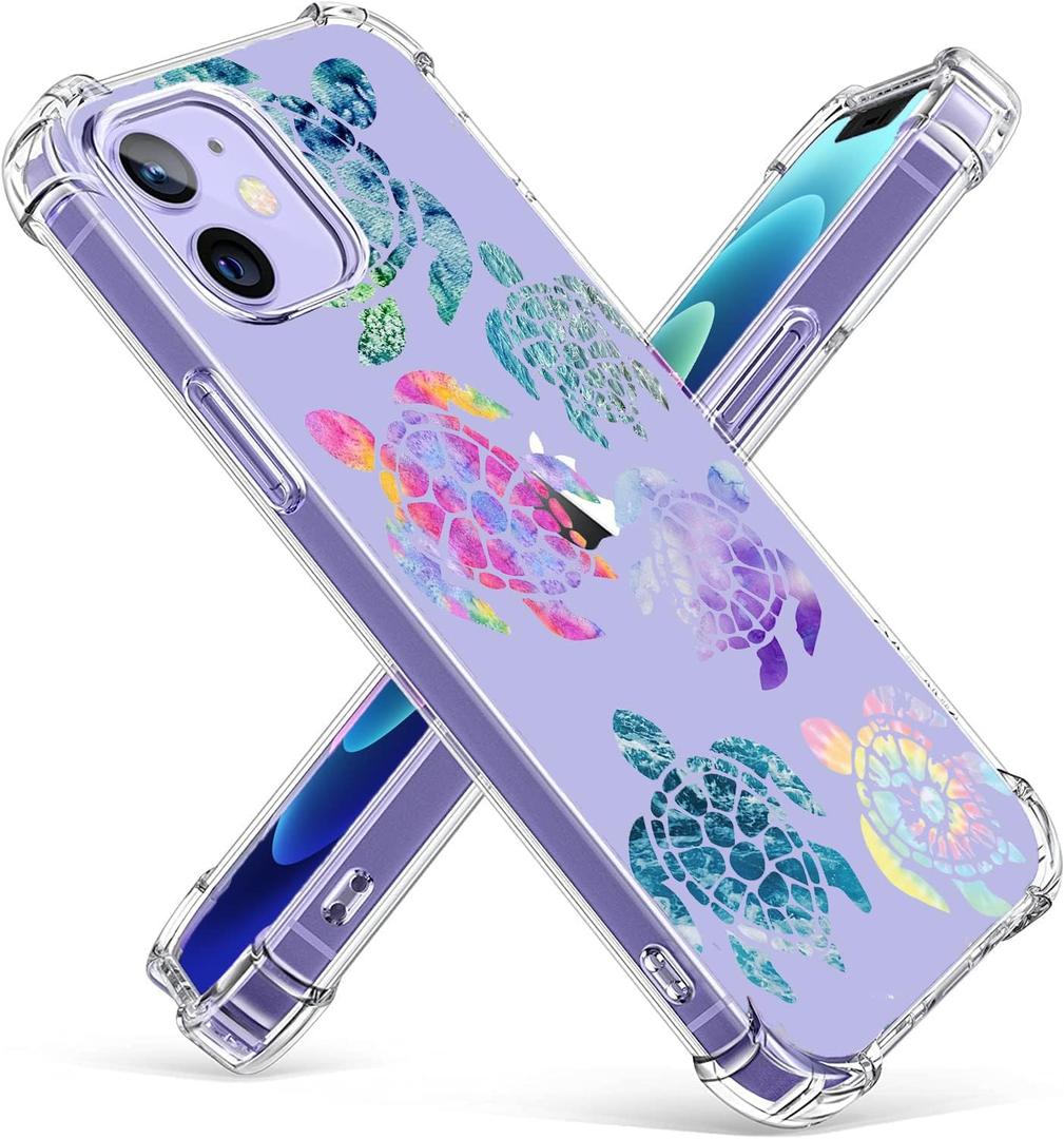 Sea Turtles Case for iPhone 12,Ocean Creatures Pattern Design for Women Men,Soft Transparent TPU Bumper Case for iPhone 12