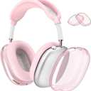 2 x Airpods Max Case Cover for AirPods Max Headphones, Clear Soft TPU Ear Cover/Ear Pad Cover for AirPod Max (2024/2020),Transparent Accessories for Apple AirPods Max, USB-C Pink