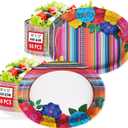 100Pcs Mexican Fiesta Party Plates 10" x 12" Large Disposable 400 GSM Heavy Duty Mexican Floral Stripes Oval Paper Plates Cinco De Mayo Decorations for Baby Shower Mexico Taco Party Supplies