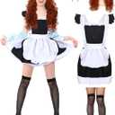 Maid Costume Set Includes Retro Frilly Aprons Curly Wig Mesh Socks Lace Headbands for Halloween Costume
