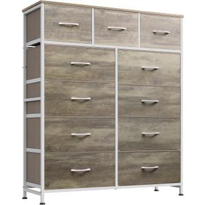 WLIVE Tall Dresser for Bedroom, Fabric Dressers Storage Tower, Dresser & Chest of Drawers Organizer Unit with 11 Drawers, Storage Cabinet, Hallway, Closets, Steel Frame, Wood Top, Greige, 11.7"D x 35.6"W x 42.2"H