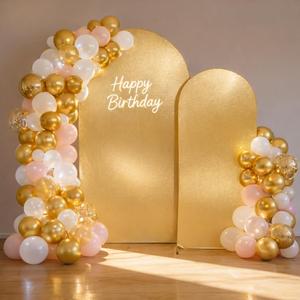 Gold Shimmer Arch Backdrop Cover Set of 2(6 7.2FT),Glitter Spandex Fitted Chiara Cover with Zipper,Thick Soft Stretchy Sequin for Wedding Birthday Party Baby Shower Photo Backdrop Decoration