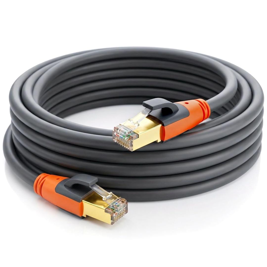 Cat 8 Ethernet Cable 25ft, High Speed LAN Cables 40Gbps 2000MHz Shielded, Heavy Duty 26AWG Outdoor Indoor Cat8 RJ45 Internet Cord Compatible with Gaming PC PS5 Xbox Router Modem Office Industrial