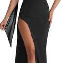 Memoriesea Women's Sexy Halter Neck Sleeveless Backless Ruched Formal Party Maxi Dress (Medium, Black)