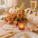 56 Pack Sun Moon Star Embossed Glass Tea Light Candle Holders - Votive Candle Holders for Wedding, Party, Home Decor, and Table Centerpieces (Blush Pink)