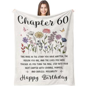 60th Birthday Gifts for Women, Chapter 60 Birthday Blanket, 60 Year Old Bday Gifts for Women, 1966 Birthday Decorations, Turning 60 Throw Blankets for Friend, Mom - 50'' x 60''