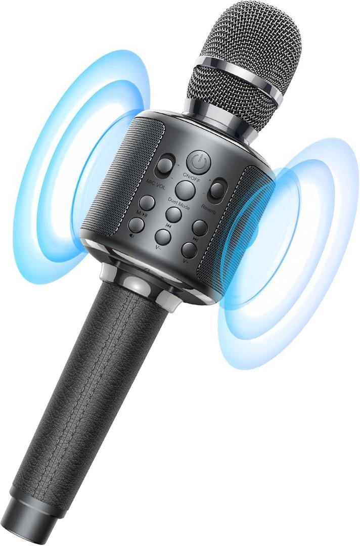 MetFut Wireless Bluetooth Karaoke Microphone, Built-in Loud Speaker for 10H Playback, Add Reverb/Duet Mode/Earbuds Monitoring, Portable Karaoke Machine for Entertainment & Singing Practice (Gray)