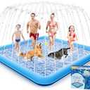 Raxurt Splash Pad, 107"- 80" Non-Slip Splash Pad for Kids and Dogs, Thickened Durable Square Dog Pool with Sprinkler Summer Outdoor Water Toys for Toddler Girls Boys Children Pet (Blue)