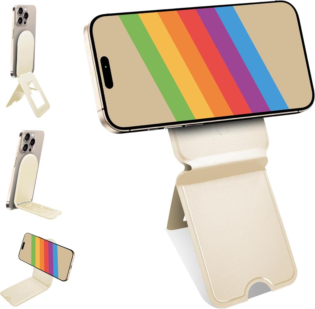 Phone Stand, Magnetic Phone Tripod, Eco-Friendly & Stain-Resistant Leather, Angle Adjustment & Strong Magnet Tripod for iPhone 16/15/14/13/12 (Included Metal Ring) - Khaki