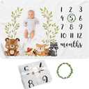 Baby Monthly Milestone Blanket Woodland Boy Girl Gender Neutral Gift for Baby Shower Photo Blanket for Newborn Picture Wreath Included Soft Flannel Blanket