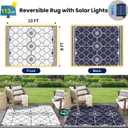 Lighted Outdoor Rug 8x10 ft, Solar Powered Patio Rug with 113 LED Lights, Waterproof Plastic Reversible Outdoor Straw Rugs, Rugs Mat for House Deck RV Camping Patio Beach Balcony Picnic (Blue White)