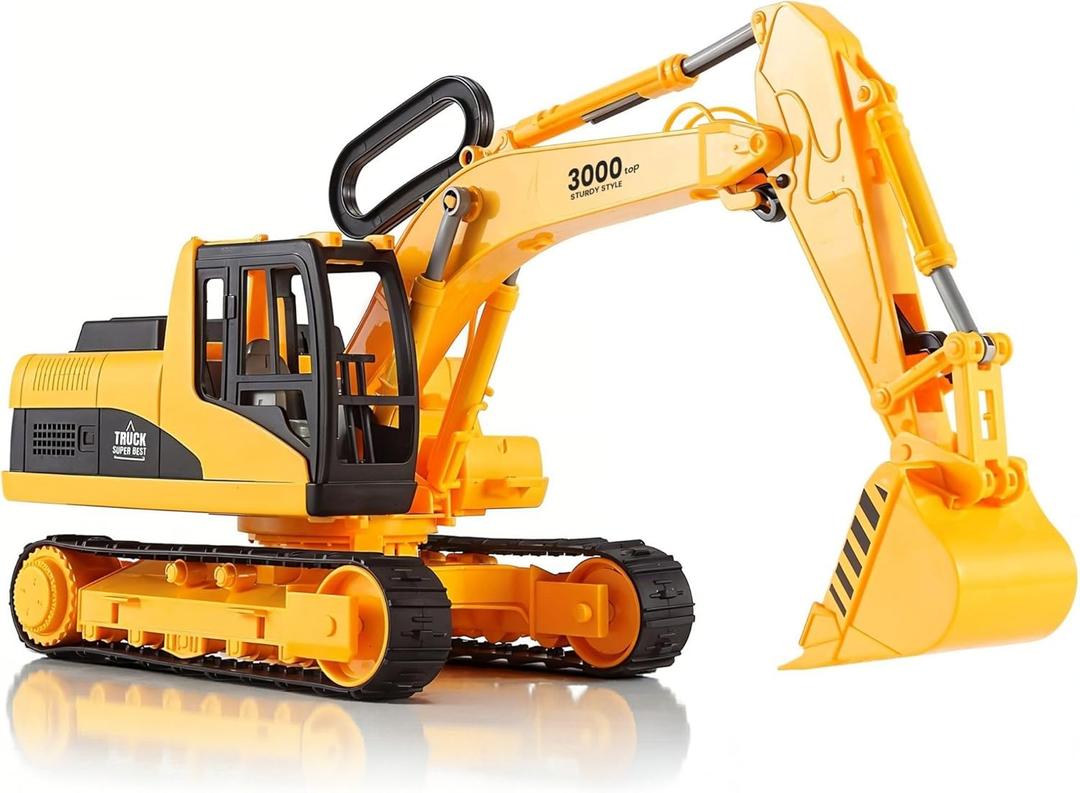 Liberty Imports 15" Oversized Construction Truck Toys for Kids  1:22 Scale Friction Powered Vehicles with Realistic Moving Parts (Excavator)