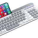 Wireless Keyboard and Mouse Combo with Phone Tablet Holder, Rechargeable Dual-Mode (Bluetooth 5.0 and 3.0 +2.4G) Multi-Device Silent Mouse for Windows, iPad, Tablet, MacOS,iOS,Android (Grey+White)
