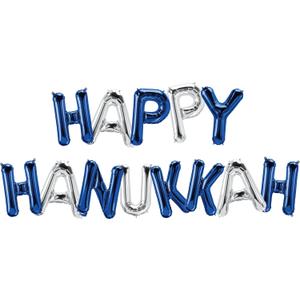 Izzy 'n' Dizzy Hanukkah Balloon, Happy Hanukkah, Happy Chanukah 16 inch Letter Balloons, Silver and Blue