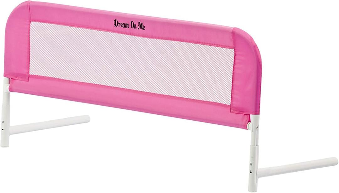 Dream On Me Lightweight Mesh Security Adjustable Bed Rail for Toddler, Breathable Mesh Fabric, Suitable for All Types Of Beds, Reinforced Anchor System Bed Guard Rail, Blush Pink