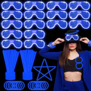 115 PCS Glow in the Dark Party Supplies,100PCS 8" Glow Sticks Bulk, 15PCS Glasses, Glowing Party Favors for 4th of July