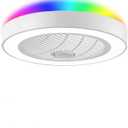 LEDIARY 22 Inch Low Profile Ceiling Fans with Lights, Led Bladeless Ceiling Fan, Remote Control Enclosed Flush Mount Ceiling Fan with Timing, 3000-6000K, 6 Wind Speed-White RGB