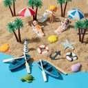 Haooryx 31Pcs Beach Fairy Garden Miniature Ornament Accessories, Summer Ocean Cake Topper Decoration DIY Resin Micro Seaside Scene Figure for Summer Beach Swimming Pool Birthday Party Favor Supplies