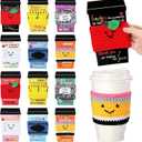 Zhehao 12 Set End of Year Teacher Gift Card Crochet Coffee Cup Sleeve Composition Notebook Crayon Thank You for Helping Me Grow Graduation Gifts for Teacher First Day of School Party Favors