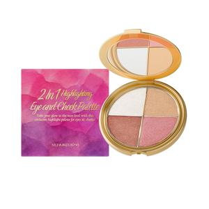 2 x All in One Makeup Palette, 4 Color Eye and Cheek Palette with Blush, Highlighter and Neutral Eyeshadow, Compact Travel Face Palette for Soft Glow Looks