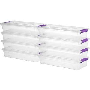 Novelinks Clear Stackable Storage Bins with lid Storage Boxes Durable Plastic Organizer Containers for Home Office, Kitchen, Craft Supplies (4 Quart 8 Pack Purple)