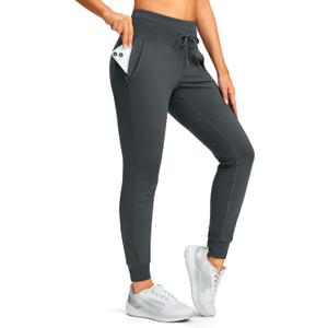 SANTINY Women's Fleece Lined Joggers with Pockets Slim Fit Ski Pants Winter Warm Leggings Hiking Running Gear (Medium, Dark Grey)