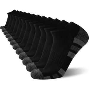 COOVAN 12 Pack Mens Ankle Socks Low Cut Cushioned Comfort Breathable Casual Socks 12 pairs (Medium-Large, Black)
