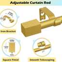 Gold Curtain Rods 66 to 120 Inches(5.5-10 Feet),5/8 inch Splicing Drapery Rods with Cuboid Style Design,Small Curtain Rods Set,Size: 36''-120'',Brass Gold