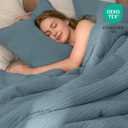 PHF Soft Waffle Comforter Set King Size- Comfy Breathable Waffle Weave Comforter with 2 Pillow Shams, 3 Pieces Less Snagging Lightweight Textured Bedding Set for All Season, Stormy Blue