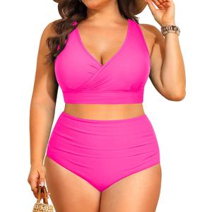 Tempt Me Plus Size High Waisted Bikini - Women Two Piece Swimsuit Tummy Control Bathing Suit 2025 Swimwear (Hot Pink, 14Plus)