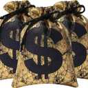 RICHNESS Money Bag with Dollar Sign 4.5X6 Inch Faux Leather Costume Money Bag Pouch with Drawstring Closure Treasure Sack for Bank Robber Old West Pirate Cowboy Casino Theme Party Pack of 12