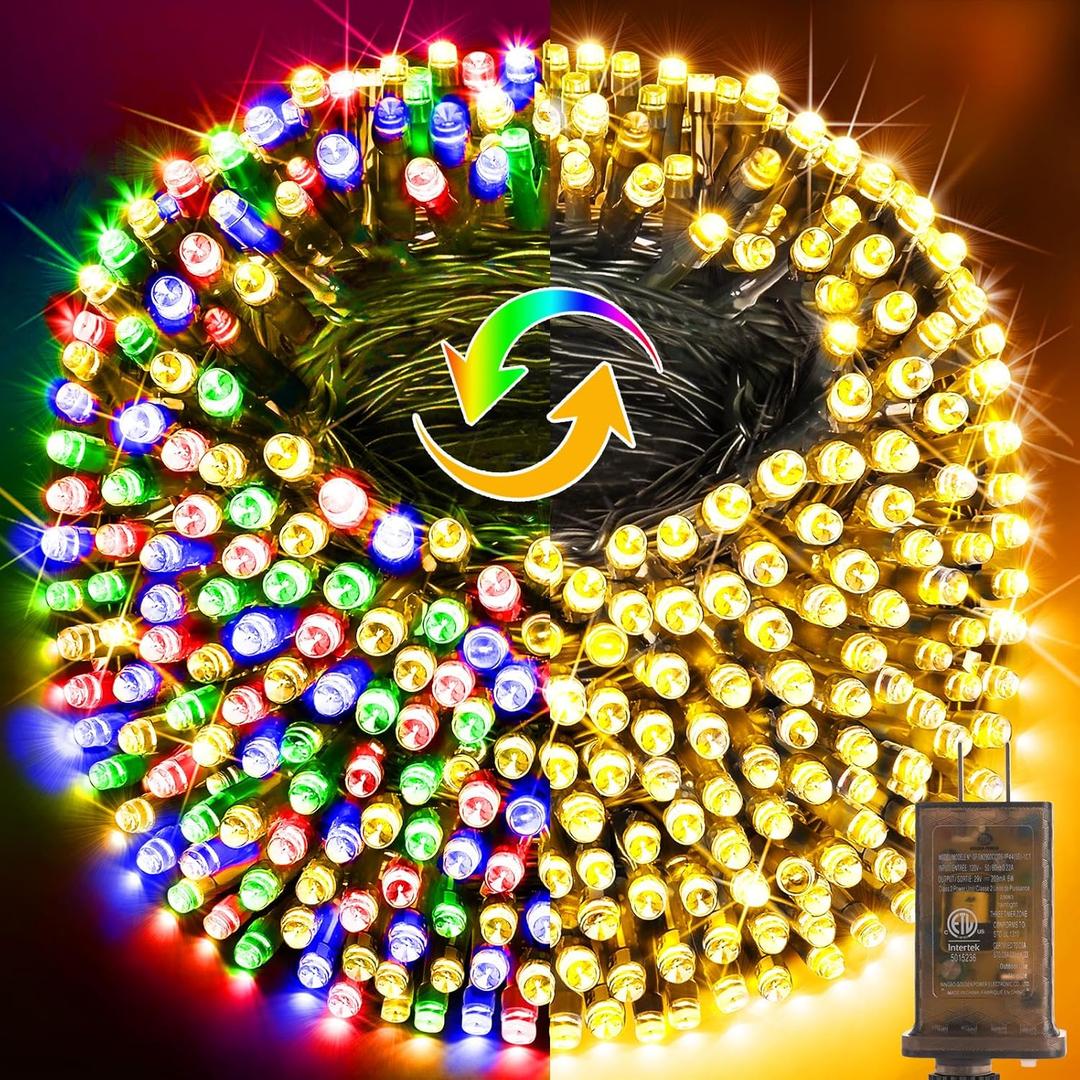 KNONEW 403FT 1000 LED Christmas Lights Color Changing Outdoor String Lights with 11 Modes & Timer Fairy Light Plug in Waterproof Fairy Lights for Xmas Yard Tree Wedding Party(Warm White to Multicolor)