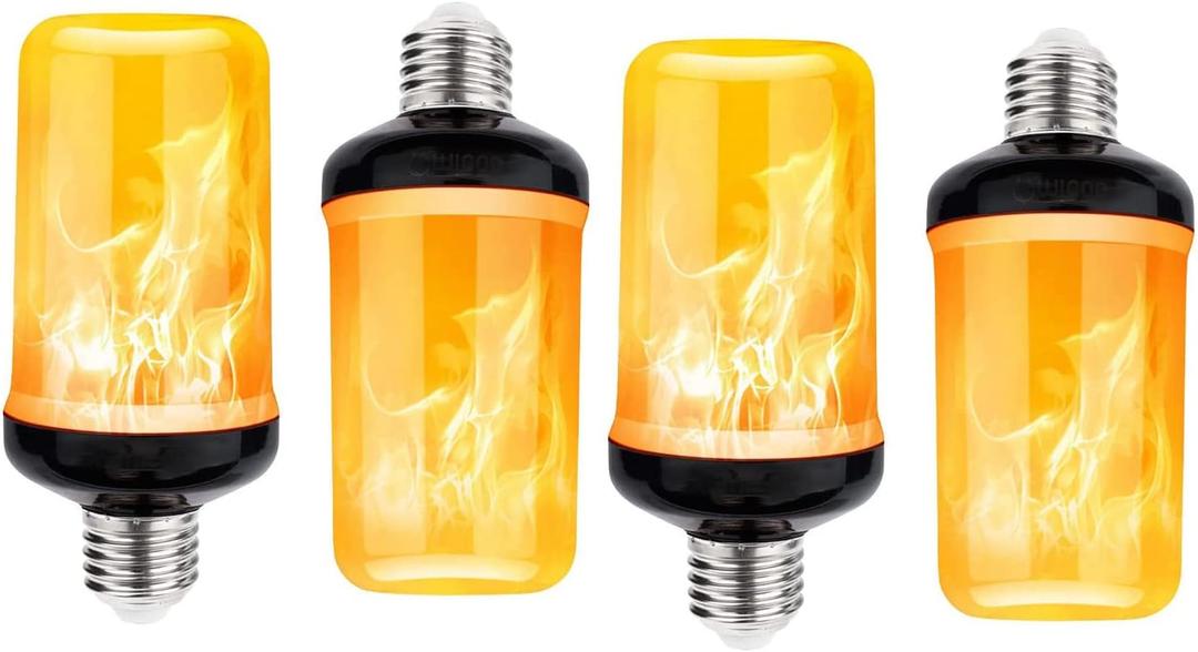 Dyforce Christmas Light Bulbs, 6W 4 Modes E26/E27 Base Flickering Fire Light Bulbs with Gravity Sensor, Flame Light Bulbs for Indoor Outdoor Decorations - 4 Pack (Yellow)