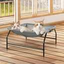 JUNSPOW Large Cat Hammock Bed - Free-Standing Square Pet Sleeping Bed, Detachable, Easy Assembly for Indoor/Outdoor Use (Gray)