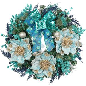 Briful 26 Teal & Green Front Door Wreath, Luxury Coastal Floral Wreath with Gold Accents, Modern Year Round Porch & Entryway Decor