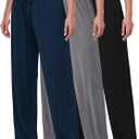 FEQO 3 Pack Women's Lounge Pants Wide Leg Yoga Pants Soft Pajama Bottoms Drawstring Casual Loose Sweatpants (XL)