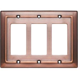 Monarch Abode Rocker Light Switch Cover Plate 3-Gang Antique Copper Decorator Wall Plates, Architectural Decorative Outlet Covers Wall Plates for Receptacle, GFCI Electric Outlet Cover, Pack of 1