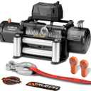 RUGCEL WINCH 13500lb Waterproof Electric Truck Winch 12V Steel Rope Winch with Roller Fairlead, Wired Handle and 2 Wireless Remote,for Trailer and Wrangler in Car Lift