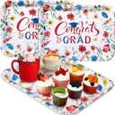 Vesici 3 Pcs Red White Blue Wildflower Graduation Serving Trays 13 x 10 Inch Floral Class of 2026 Congrats Grad Melamine Platters Reusable Rectangular Serving Dishes for Graduate Party Snack Dessert