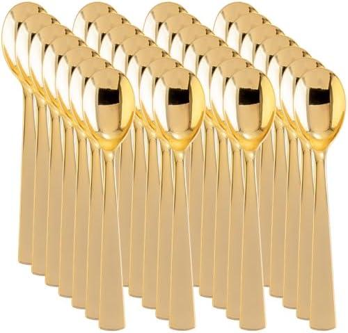 Liacere 360Pcs Plastic Spoons - 6.7 inch Heavy Duty Plastic Spoons-Heavyweight Gold Disposable Spoons-Gold Silverware for Halloween & Christmas And Daily Using & Thanksgiving