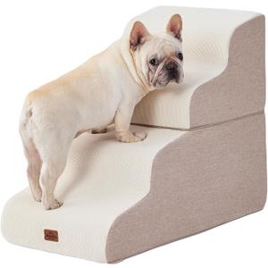 Beige Curved Dog Stairs Ramp for High Beds 22.8" H, 4-Step Dog Steps for Couch Sofa and Chair, Pet Stairs for Cats, Non-Slip Balanced Pet Steps