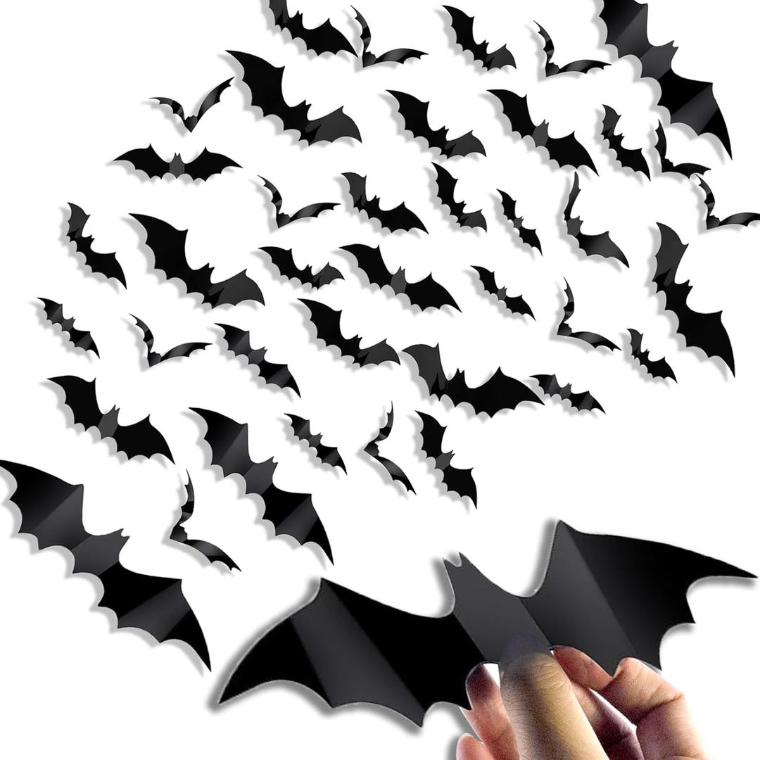 Bats Wall Decor Halloween Decorations 3D Bats Realistic PVC Bat Sticker for Wall Decal Bathroom Indoor Halloween Party Decorations Supplies