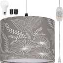 Plug in Pendant Light, Hanging Light with Plug in Cord with Dimmable Switch, Hanging Lamp with 15 ft Clear Cord, Grey Pendant Light Fixture for Bedroom (Gray)
