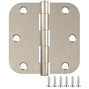 Treasem 12 Pack Rounded Satin Nickel Door Hinges, 3.5 x 3.5 Inch Hinges with 5/ 8" Radius Corners, Durable and No Squeak Hinges, for Home Interior, Exterior Doors and Commercial Use