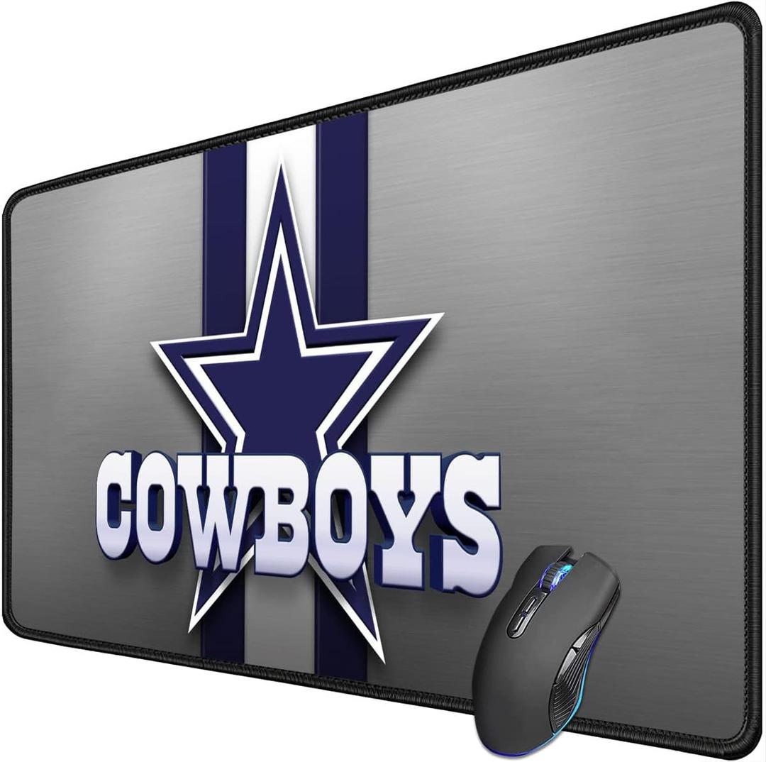 Large Gaming Mouse Pad,Stitched Edges Extended Mousepad with Non-Slip Rubber Base for Laptop Computer Desktop Keyboard,Football Fans White Blue Design Mat