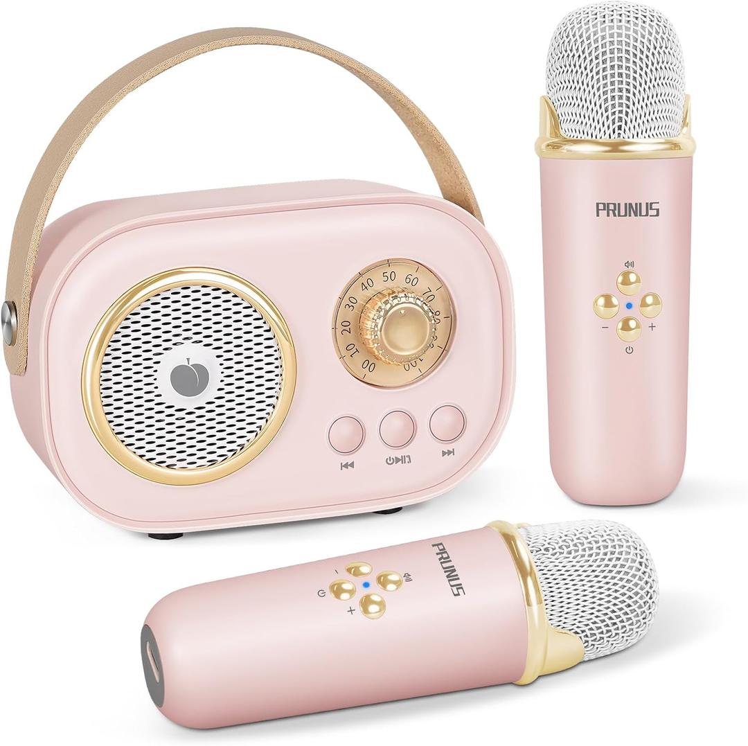 Mini Karaoke Machine for Kids&Adults,Portable Bluetooth Speaker with 2 Wireless Microphones and Stereo Sound Enhanced Bass,Gifts for Girl 6 7 8 9 10 11 12 Years Old (Pink)
