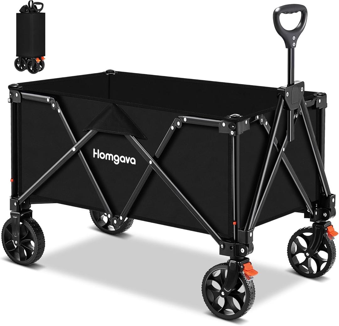 Collapsible Folding Wagon Heavy Duty,Foldable Utility Cart with Wheels,Large Capacity,with 2 Brakes,for Grocery Outdoor Camping Beach Gardening Shopping Fishing,Black