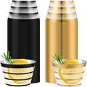 Gejoy 9 oz Happy New Year Rimmed Stripe Plastic Cups Bulk Disposable Hard Plastic Drinking Cocktail Cups Tumblers for Wedding Gathering Party Supplies(Gold, Black,100pcs)